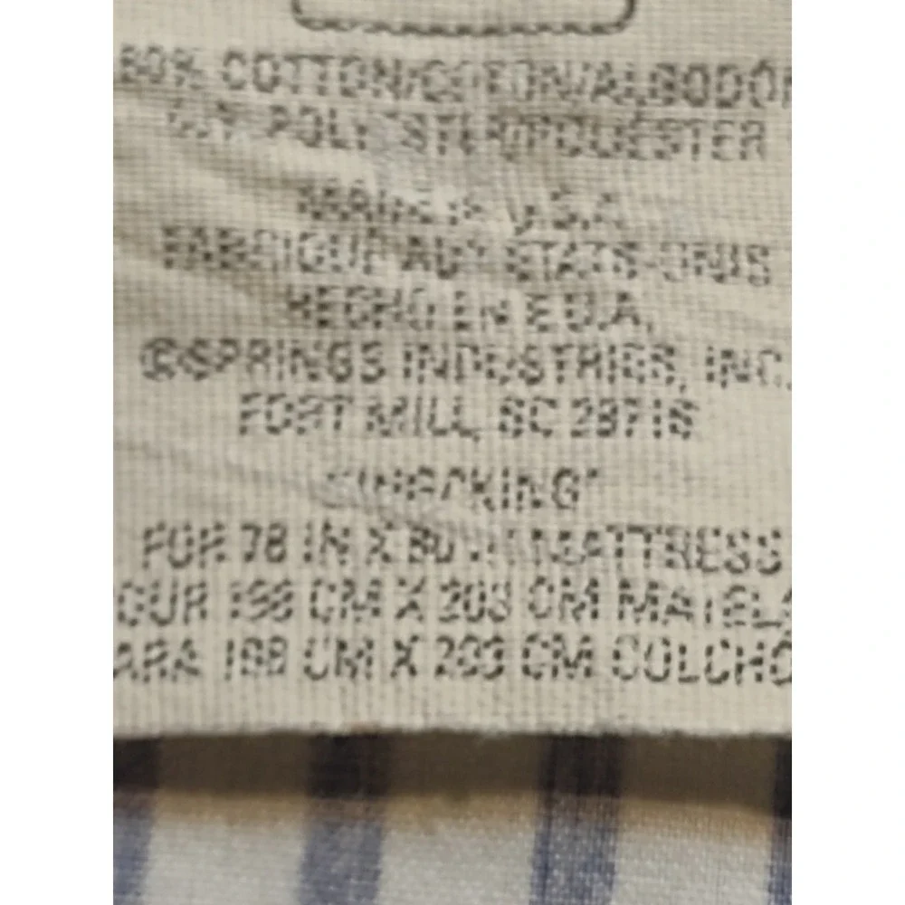 Springs King Flat Sheet Striped Blue White Cotton Blend Beach House Nautical USA